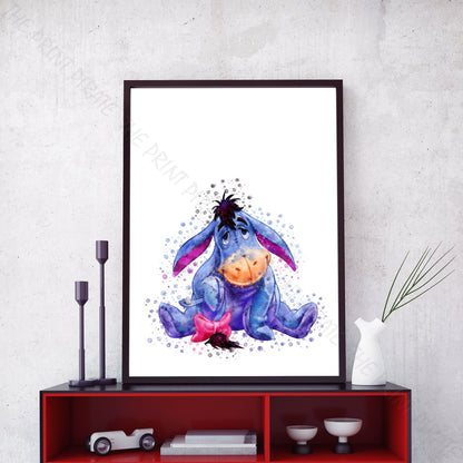 Disney 'EEYORE' Winnie the Pooh Watercolour Splash Wall Art Print