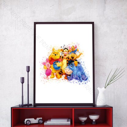 Disney 'WINNIE THE POOH GROUP' Winnie the Pooh Watercolour Splash Wall Art Print