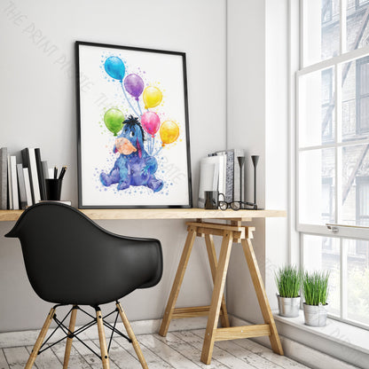 Disney 'EEYORE WITH BALLOONS' Winnie the Pooh Print Watercolour Splash Wall Art Print