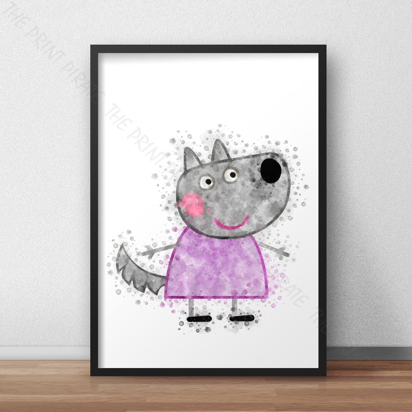 Peppa Pig 'WENDY WOLF' Watercolour Splash Wall Art Print