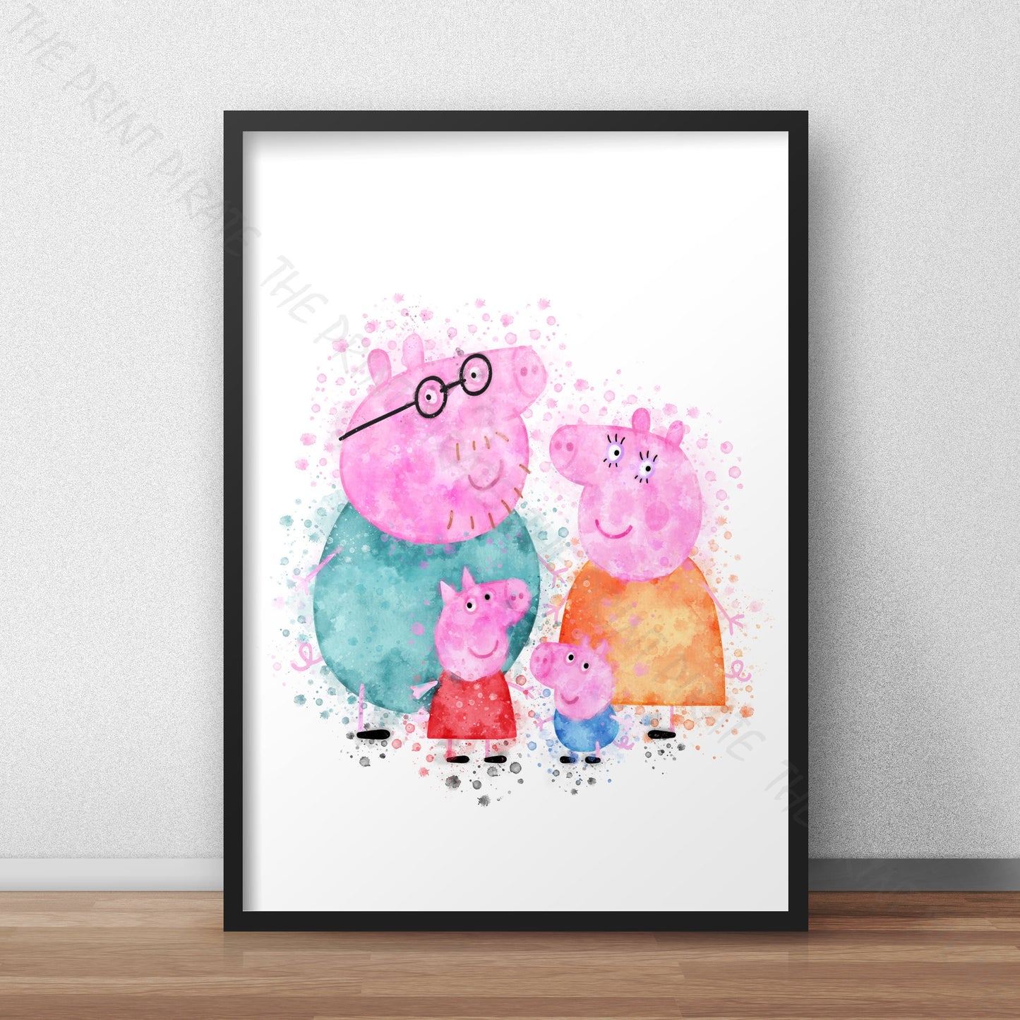 Peppa Pig 'PIG FAMILY' Watercolour Splash Wall Art Print