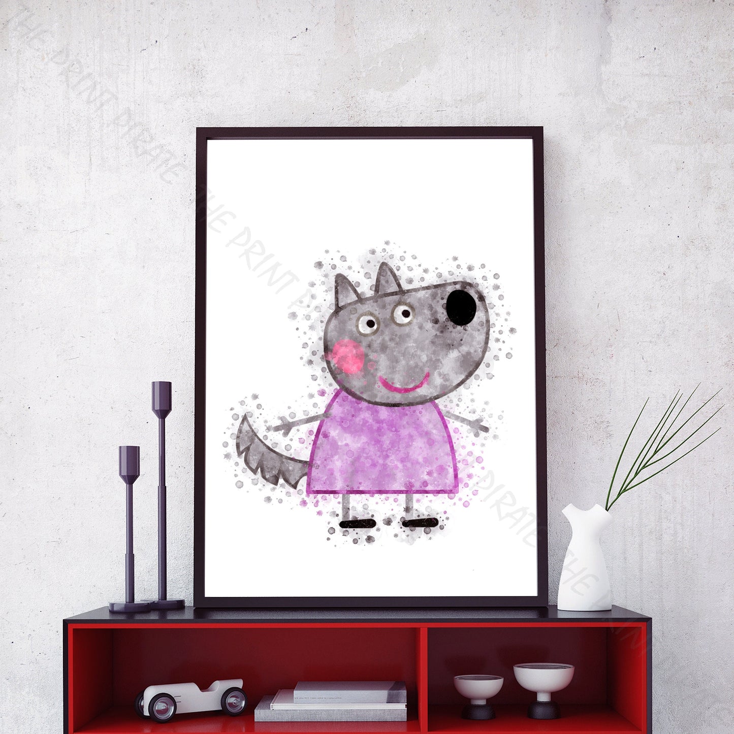 Peppa Pig 'WENDY WOLF' Watercolour Splash Wall Art Print