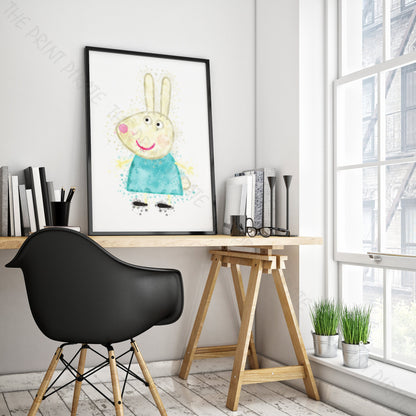 Peppa Pig 'REBECCA RABBIT' Watercolour Splash Wall Art Print