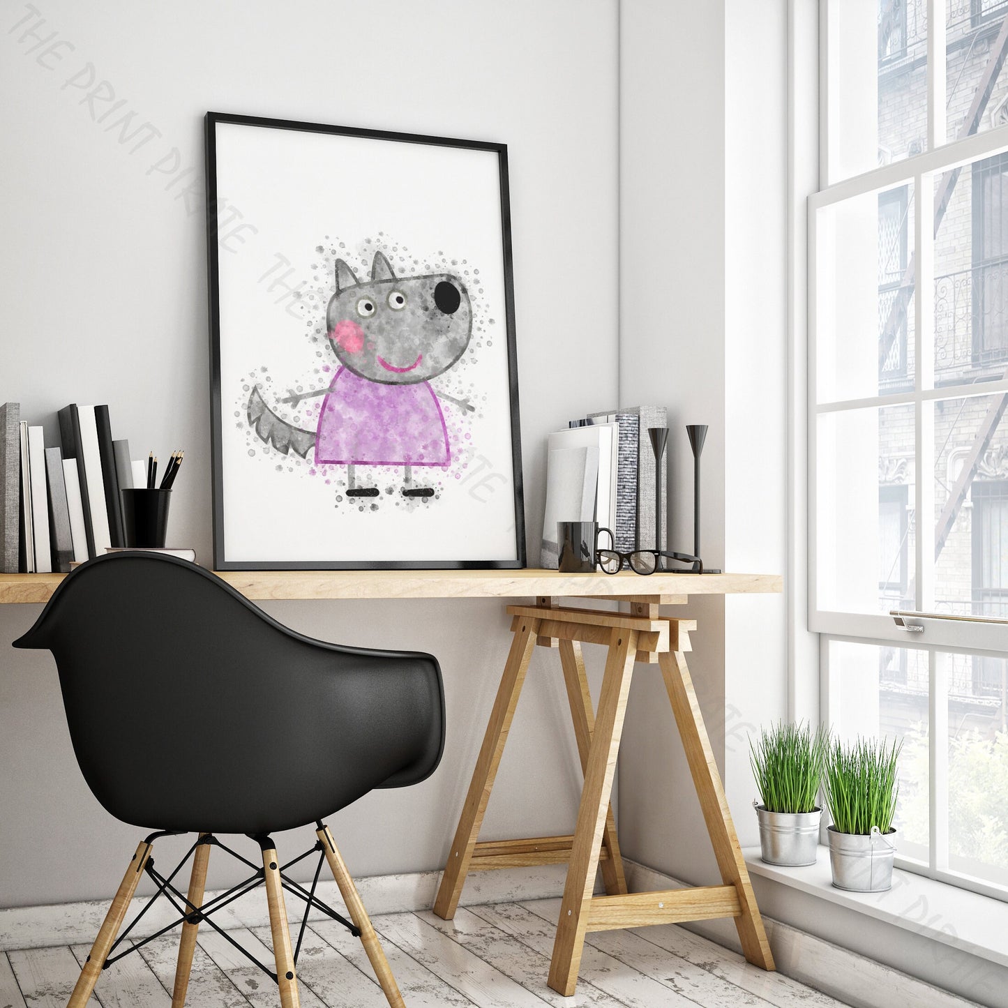 Peppa Pig 'WENDY WOLF' Watercolour Splash Wall Art Print