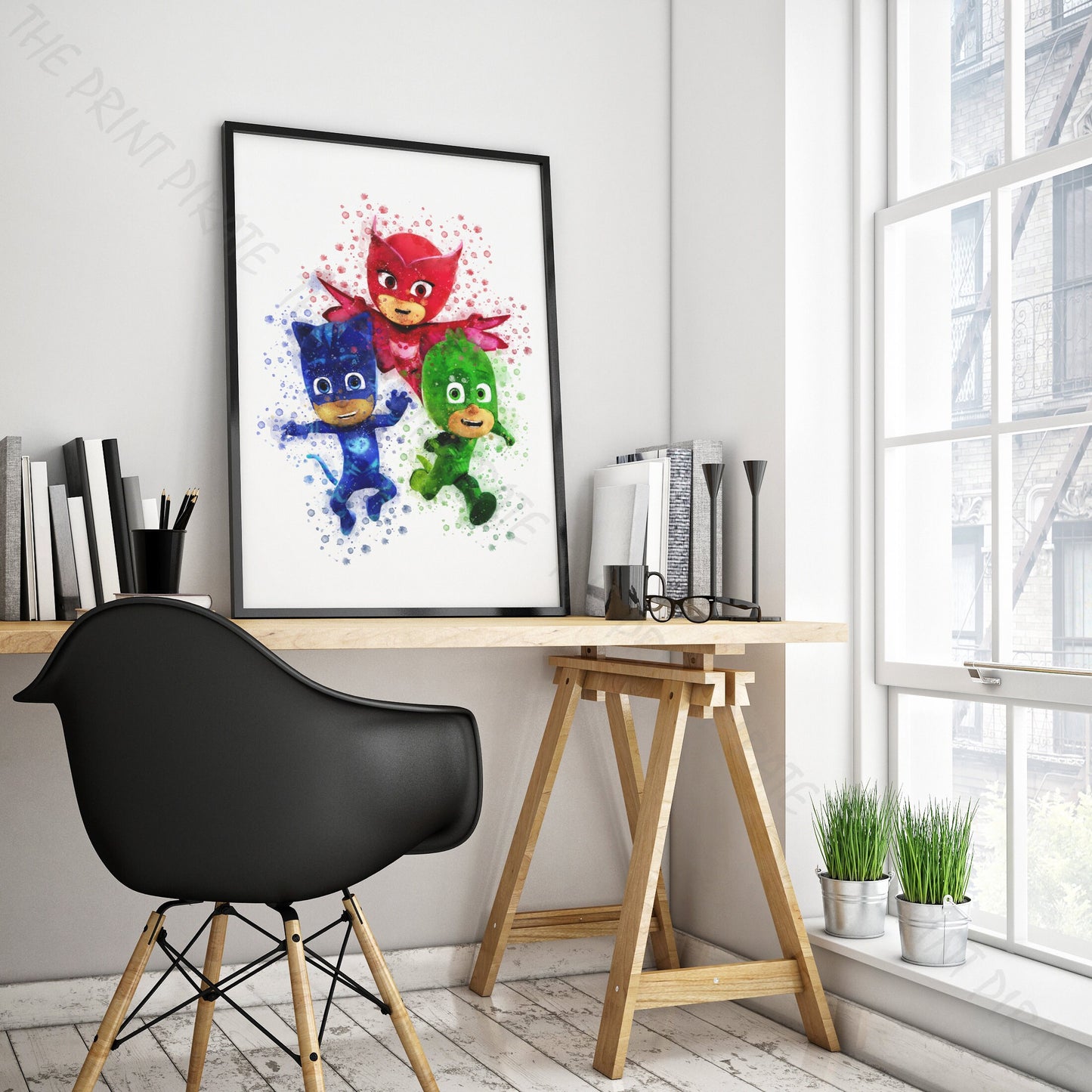 Pj Masks 'CATBOY, GEKKO AND OWLETTE' Watercolour Splash Wall Art Print