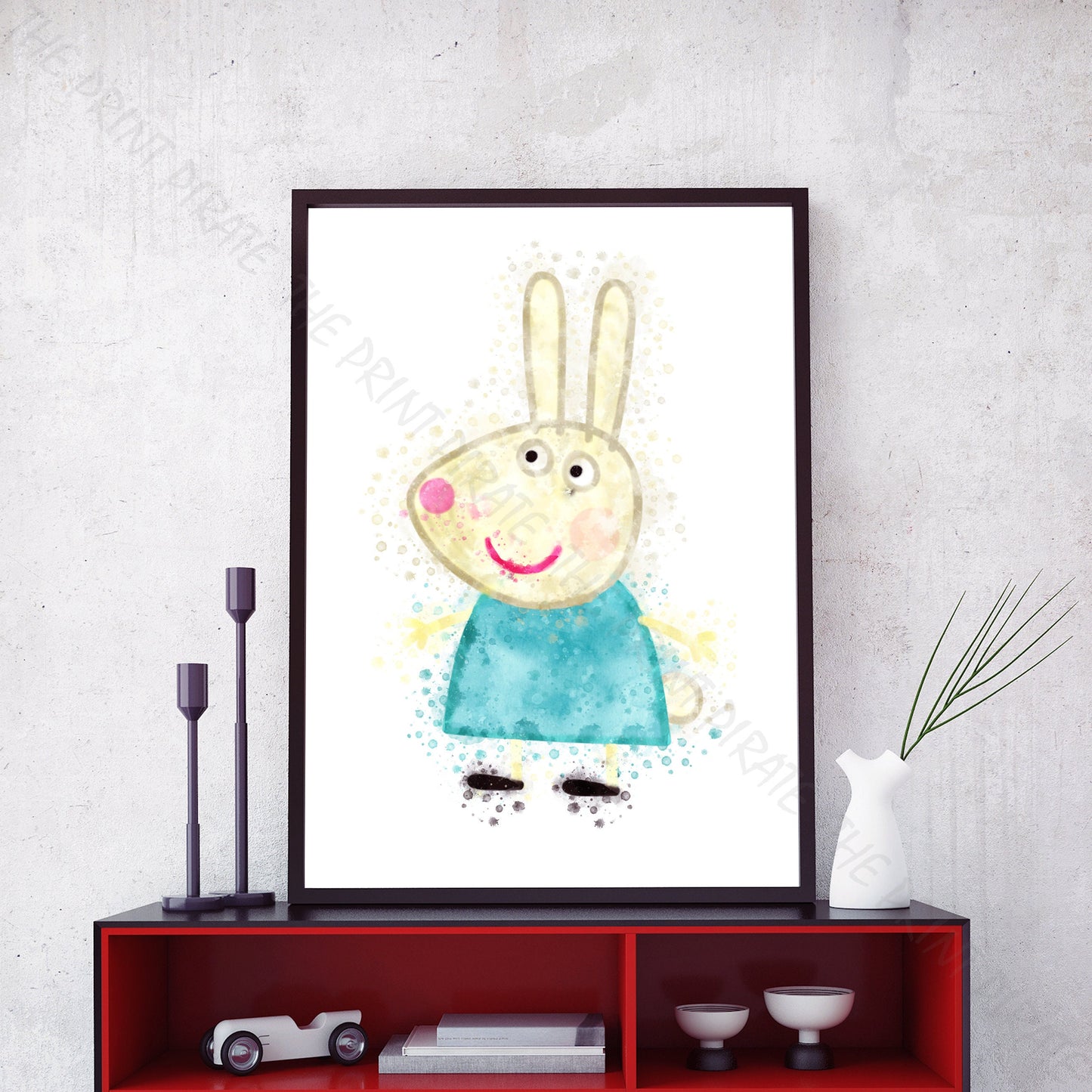 Peppa Pig 'REBECCA RABBIT' Watercolour Splash Wall Art Print