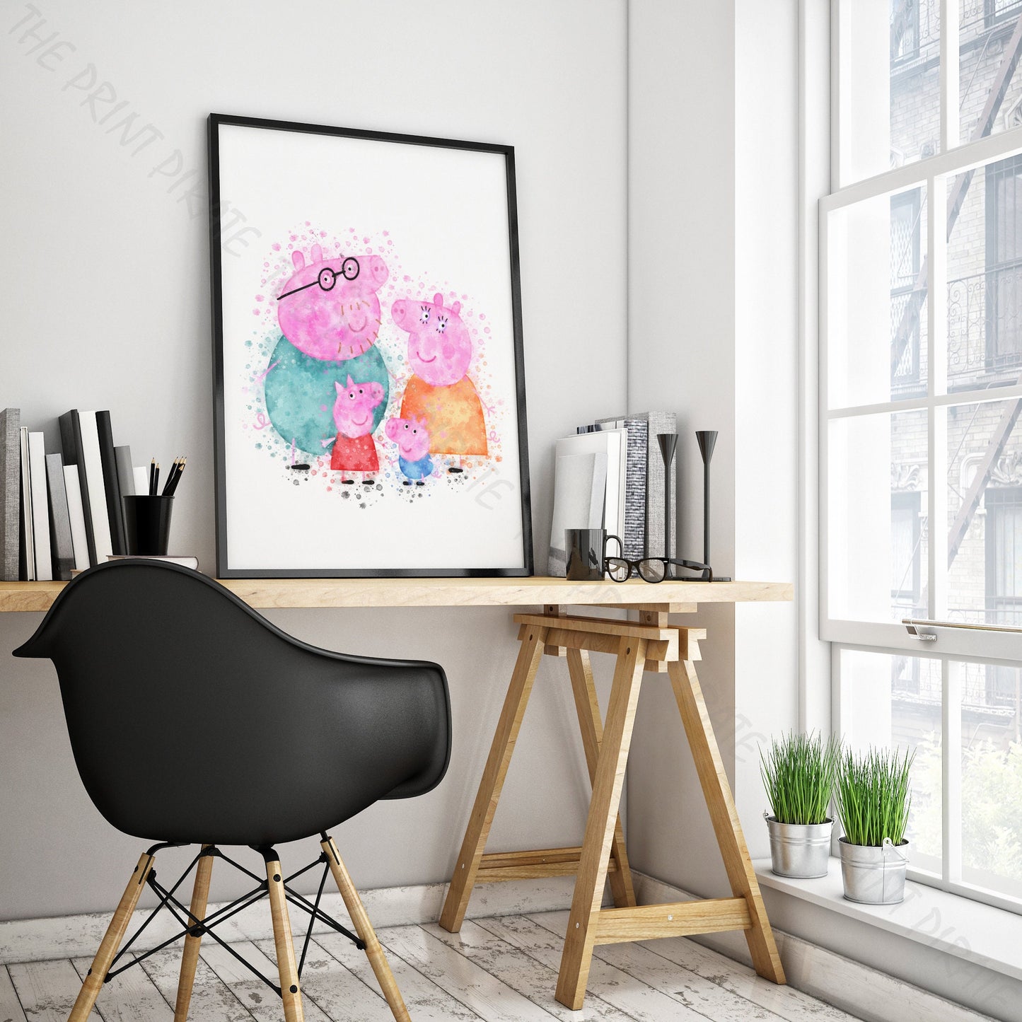 Peppa Pig 'PIG FAMILY' Watercolour Splash Wall Art Print