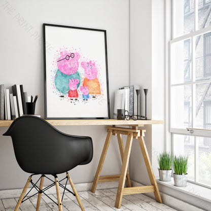 Peppa Pig 'PIG FAMILY' Watercolour Splash Wall Art Print