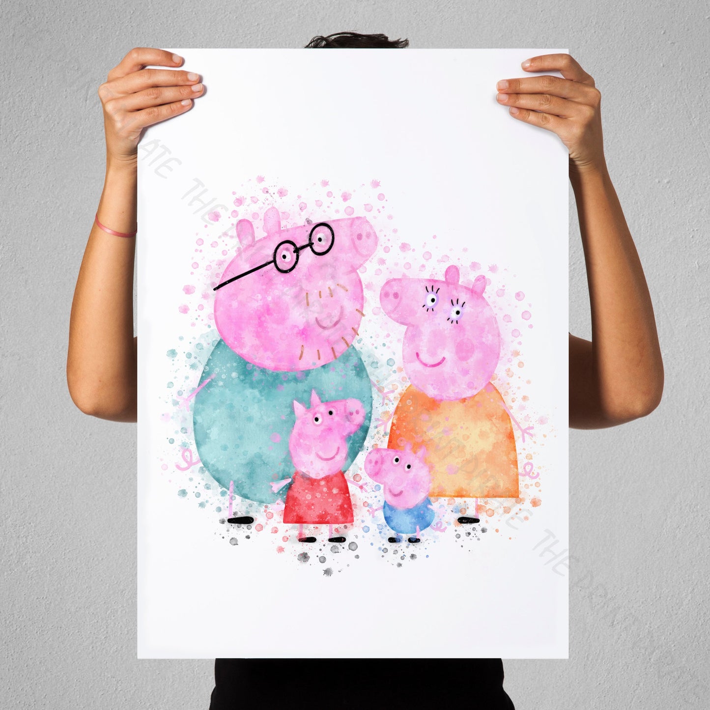 Peppa Pig 'PIG FAMILY' Watercolour Splash Wall Art Print