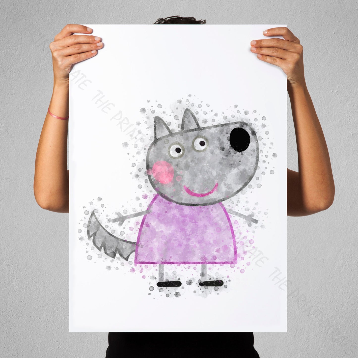 Peppa Pig 'WENDY WOLF' Watercolour Splash Wall Art Print