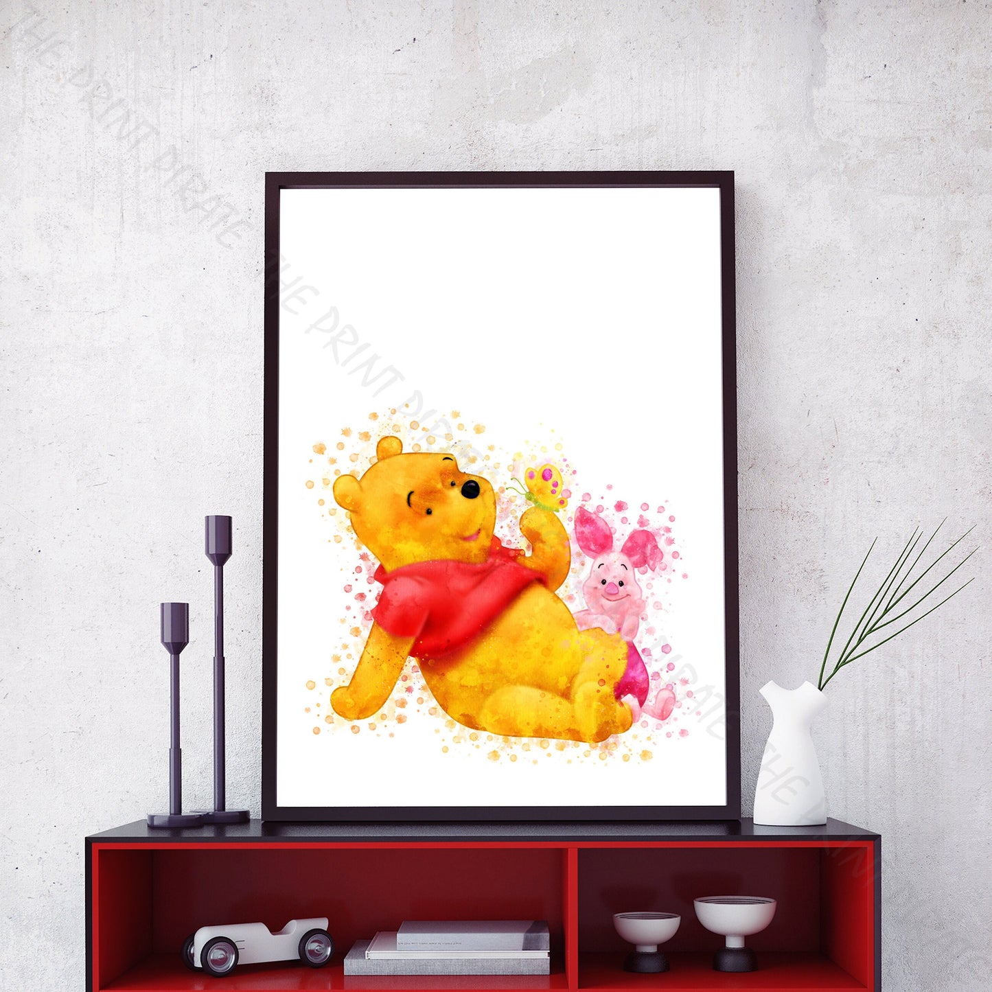 Disney 'WINNIE AND PIGLET' Winnie the Pooh Watercolour Splash Wall Art Print