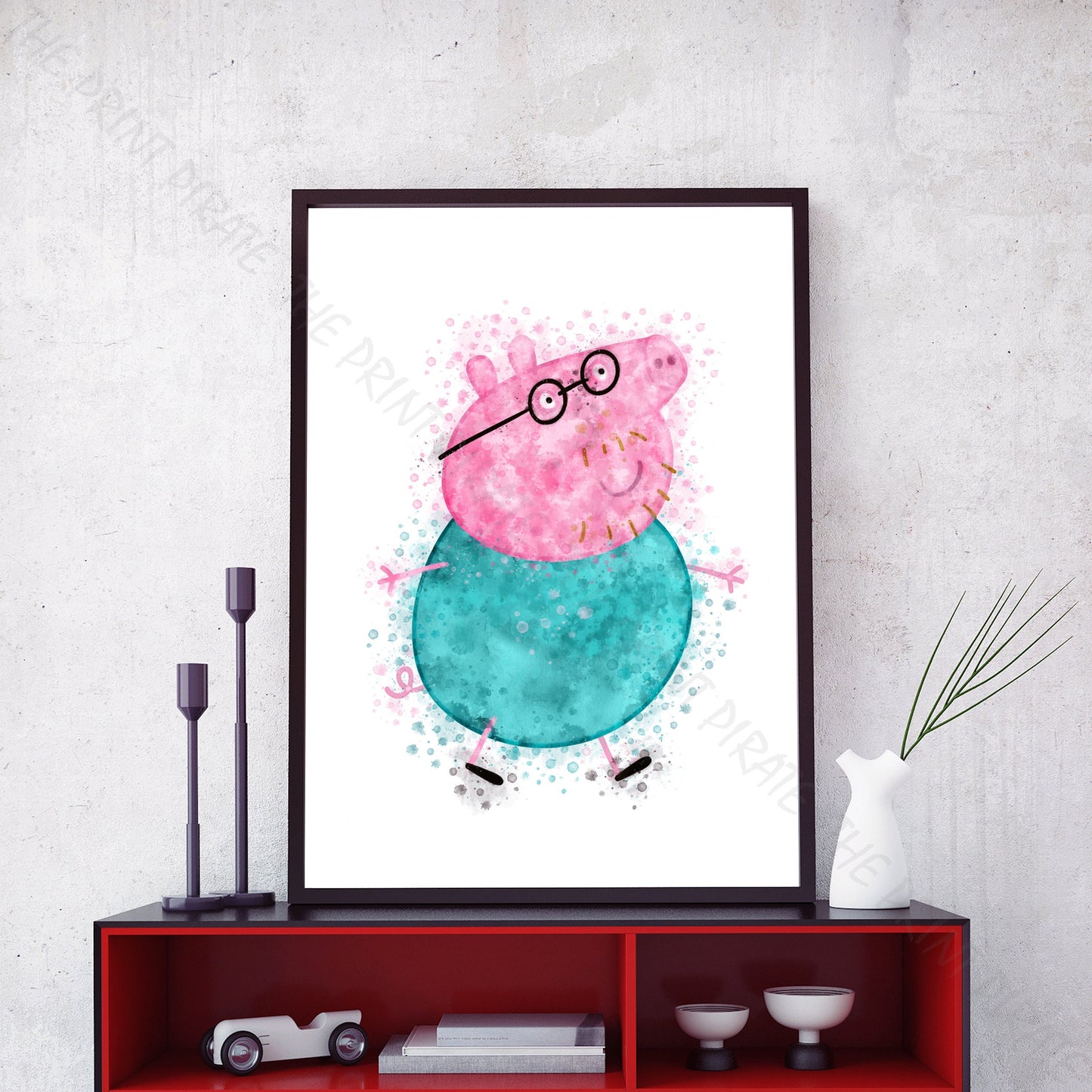 Peppa Pig 'DADDY PIG' Watercolour Splash Wall Art Print