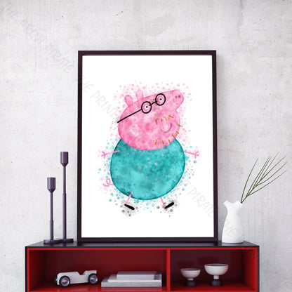 Peppa Pig 'DADDY PIG' Watercolour Splash Wall Art Print