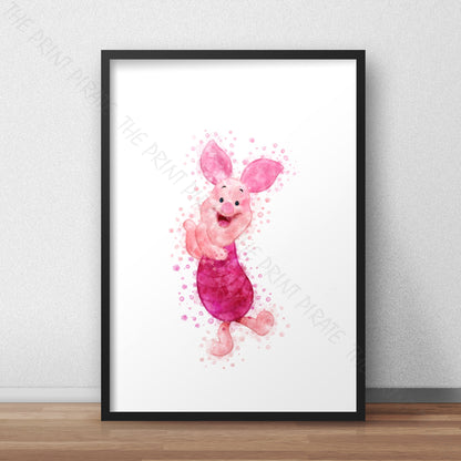 Disney 'PIGLET' Winnie the Pooh Watercolour Splash Wall Art Print