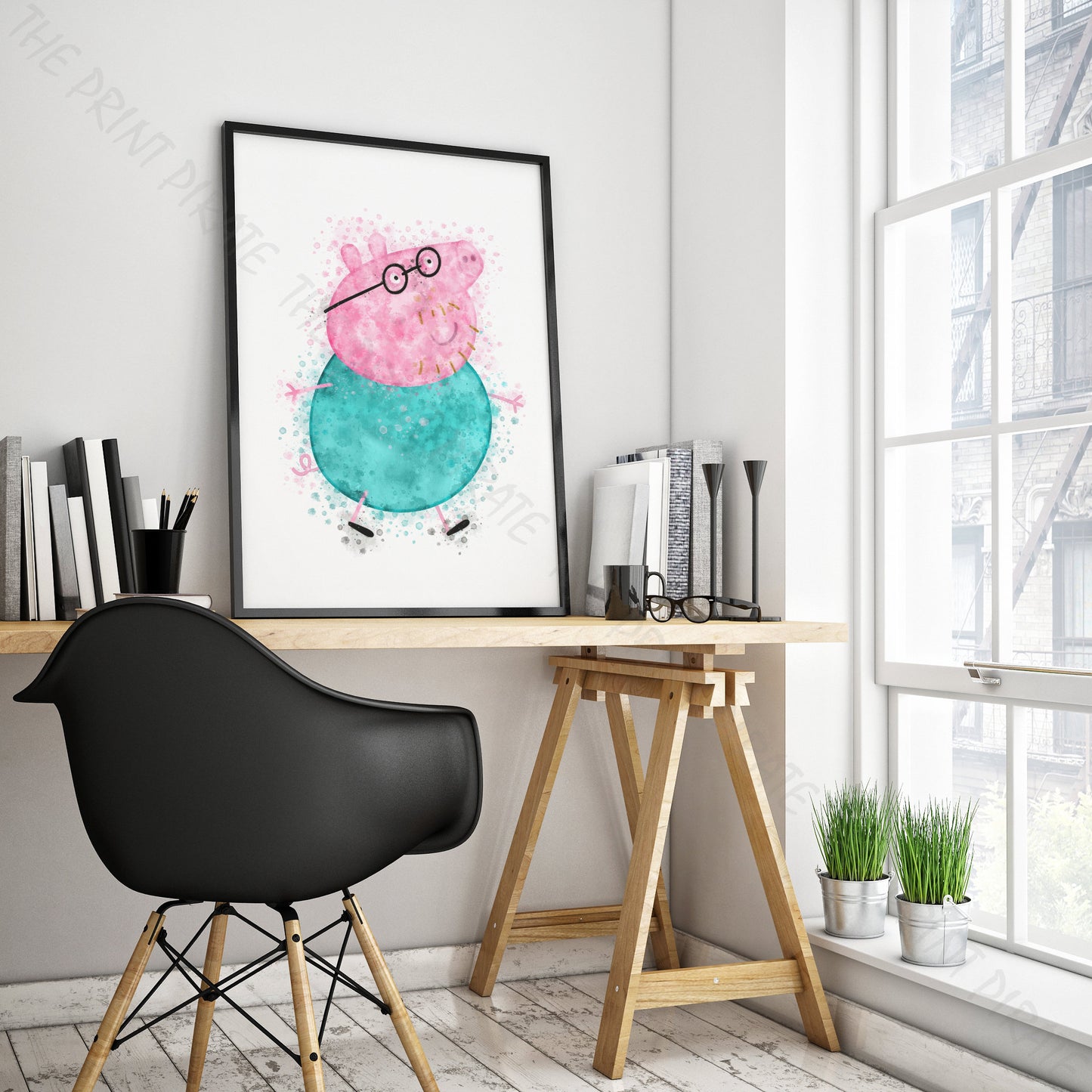 Peppa Pig 'DADDY PIG' Watercolour Splash Wall Art Print