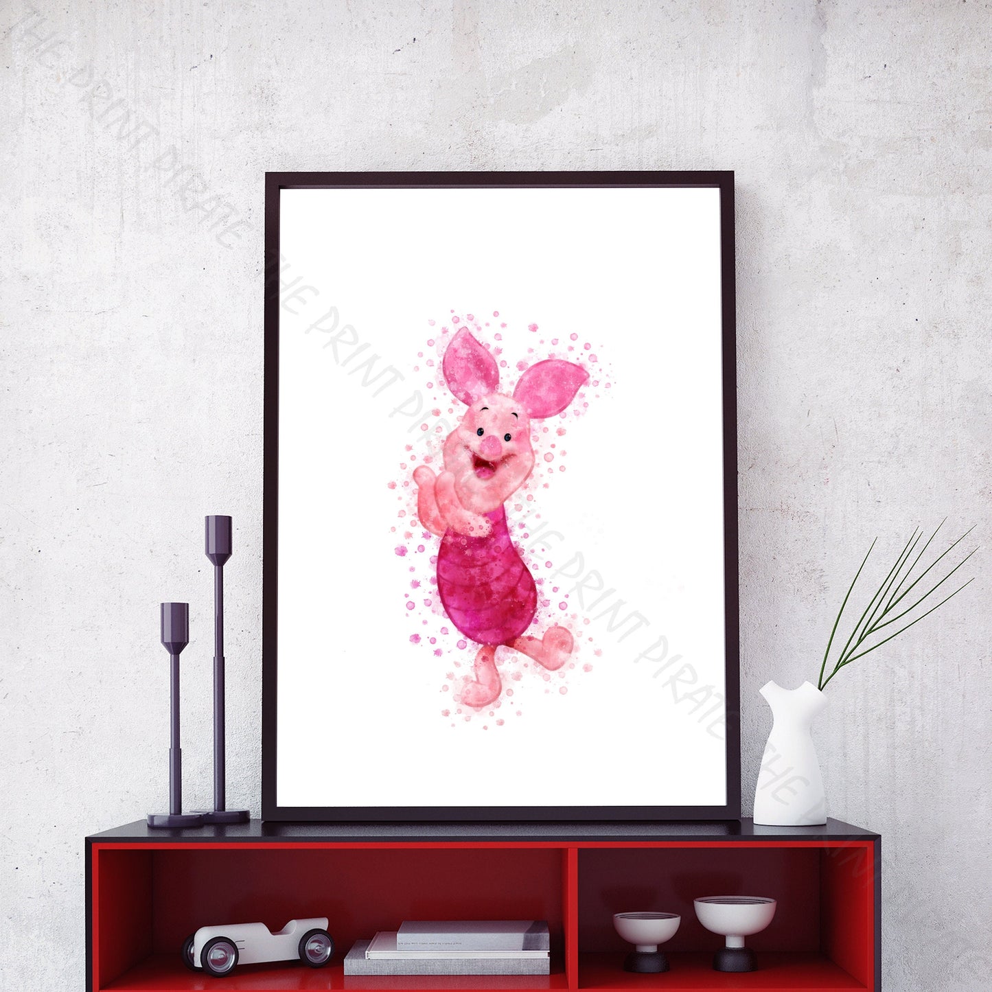 Disney 'PIGLET' Winnie the Pooh Watercolour Splash Wall Art Print