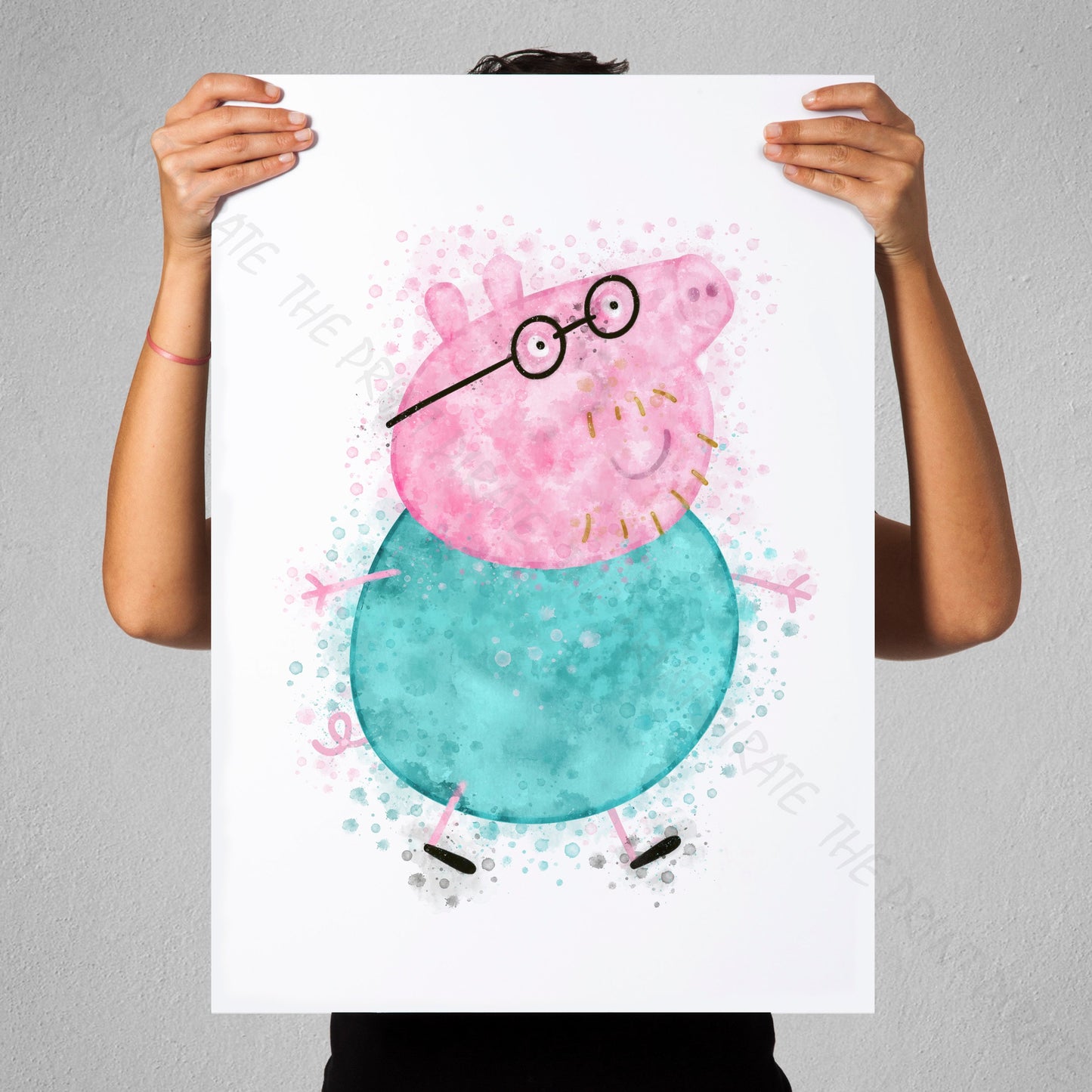 Peppa Pig 'DADDY PIG' Watercolour Splash Wall Art Print