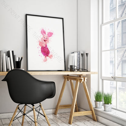 Disney 'PIGLET' Winnie the Pooh Watercolour Splash Wall Art Print