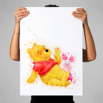 Disney 'WINNIE AND PIGLET' Winnie the Pooh Watercolour Splash Wall Art Print