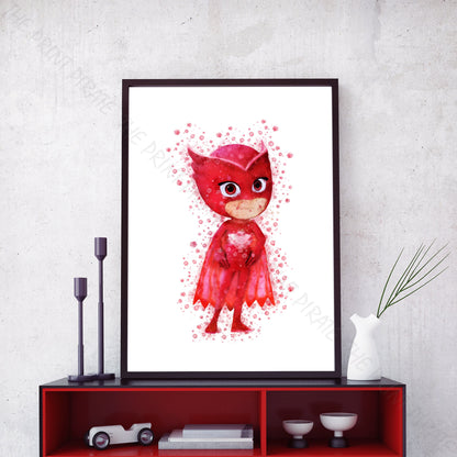 PJ Masks 'OWLETTE - AMAYA' Watercolour Splash Wall Art Print