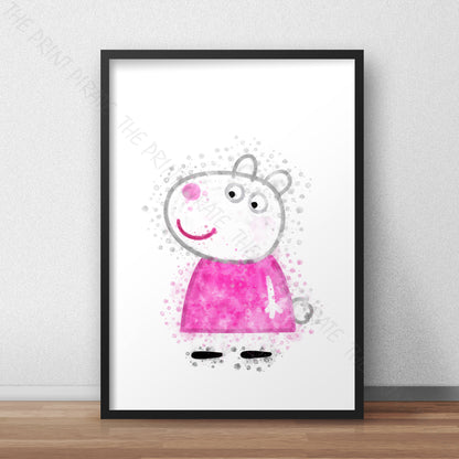 Peppa Pig 'SUSY SHEEP' Watercolour Splash Wall Art Print