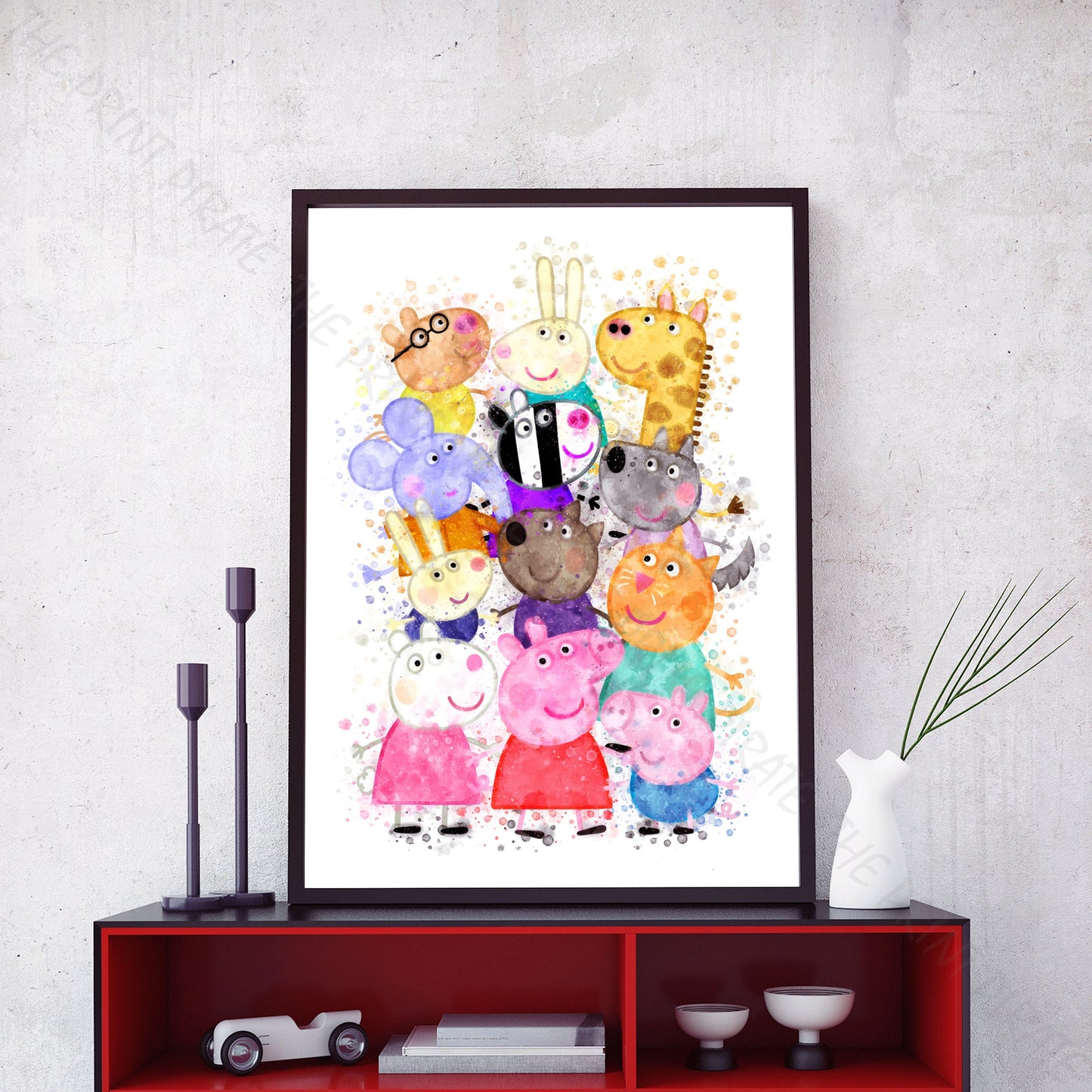 Peppa Pig 'PEPPA AND FRIENDS' Watercolour Splash Wall Art Print