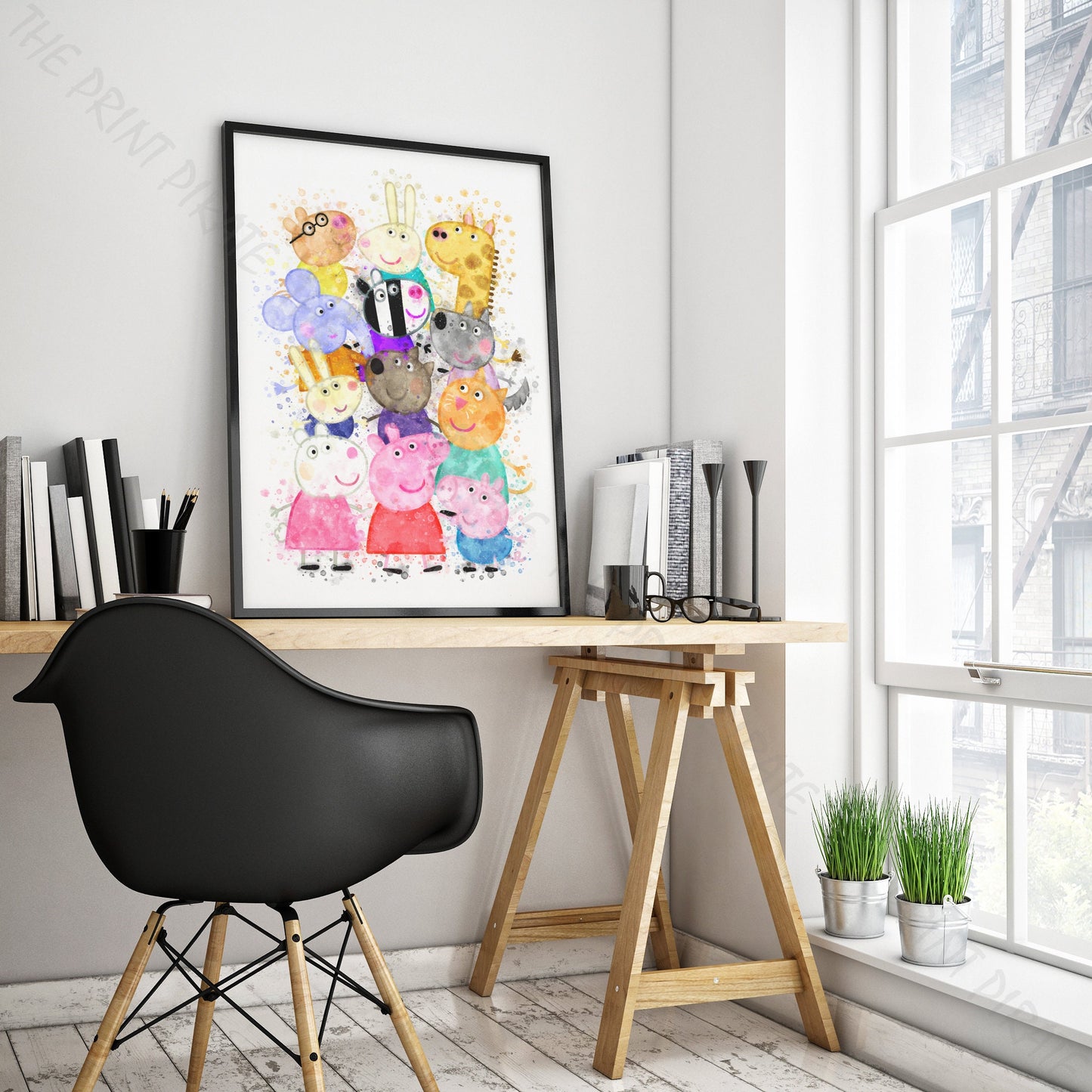 Peppa Pig 'PEPPA AND FRIENDS' Watercolour Splash Wall Art Print