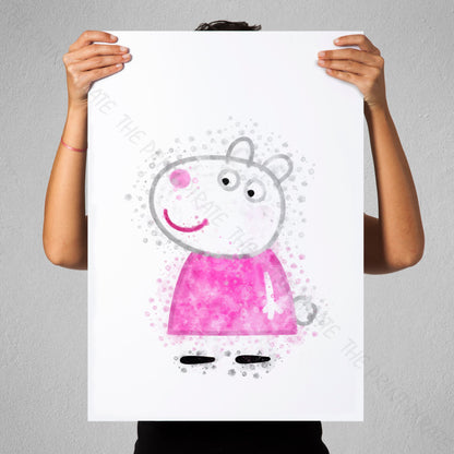 Peppa Pig 'SUSY SHEEP' Watercolour Splash Wall Art Print