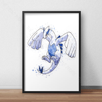 Pokemon 'LUGIA' Watercolour Splash Wall Art Print