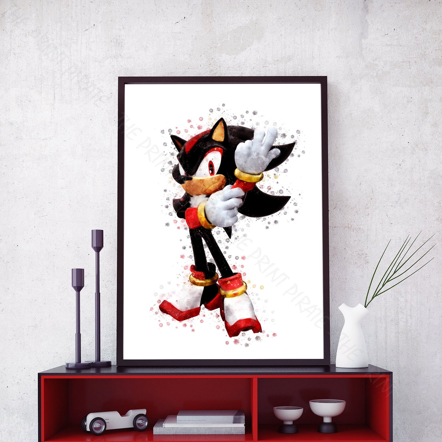 Gaming 'SHADOW THE HEDGEHOG' Sonic Watercolour Splash Wall Art Print