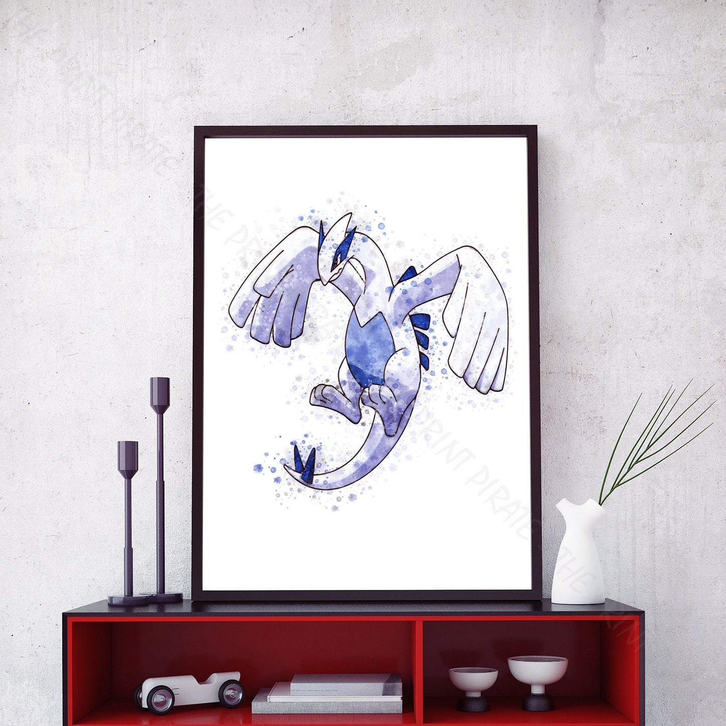 Pokemon 'LUGIA' Watercolour Splash Wall Art Print