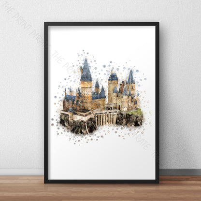 Wizarding World 'HOGWARTS CASTLE' Hogwarts Harry Potter / Fantastic Beasts Watercolour Splash Wall Art Print