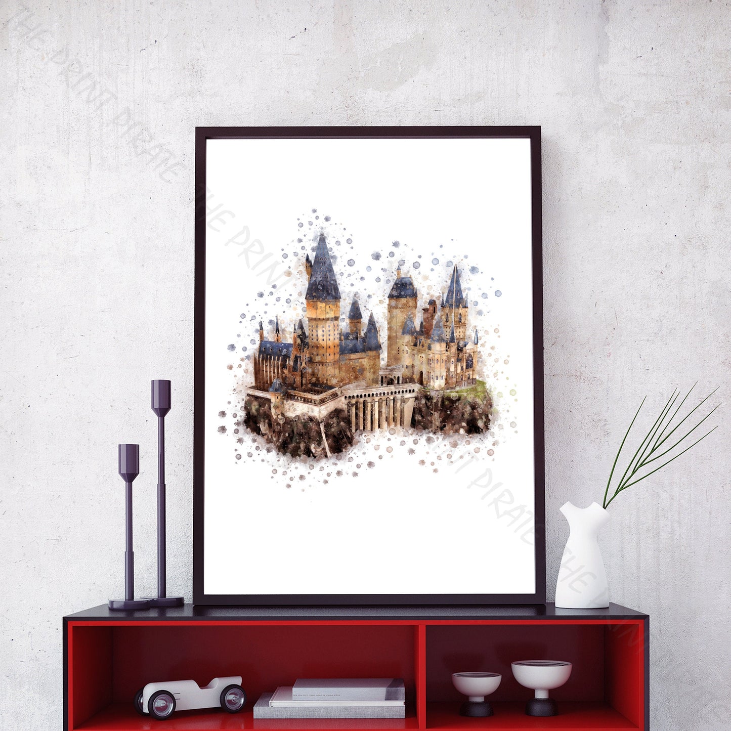 Wizarding World 'HOGWARTS CASTLE' Hogwarts Harry Potter / Fantastic Beasts Watercolour Splash Wall Art Print