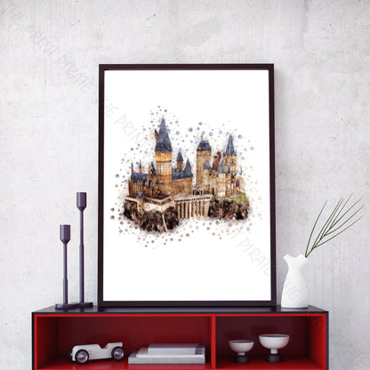 Wizarding World 'HOGWARTS CASTLE' Hogwarts Harry Potter / Fantastic Beasts Watercolour Splash Wall Art Print