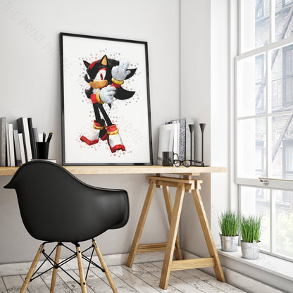 Gaming 'SHADOW THE HEDGEHOG' Sonic Watercolour Splash Wall Art Print