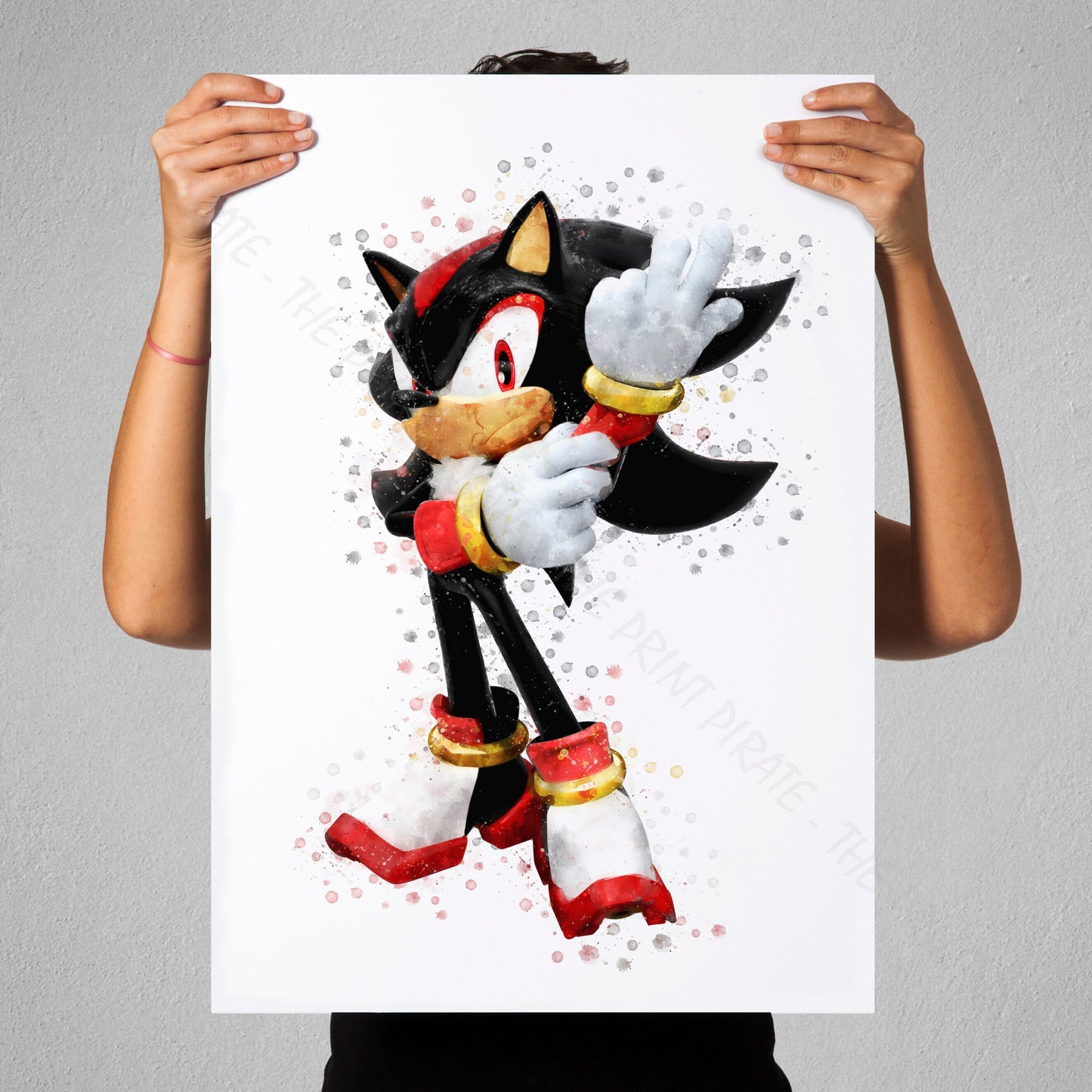 Gaming 'SHADOW THE HEDGEHOG' Sonic Watercolour Splash Wall Art Print