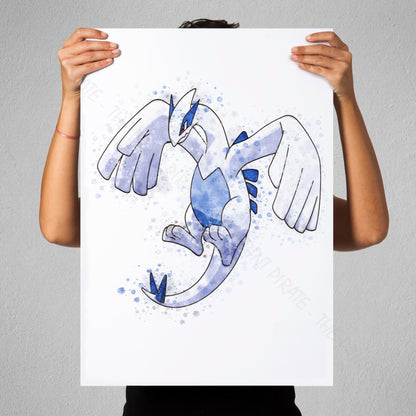 Pokemon 'LUGIA' Watercolour Splash Wall Art Print