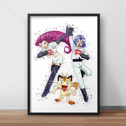 Pokemon 'TEAM ROCKET' Watercolour Splash Wall Art Print