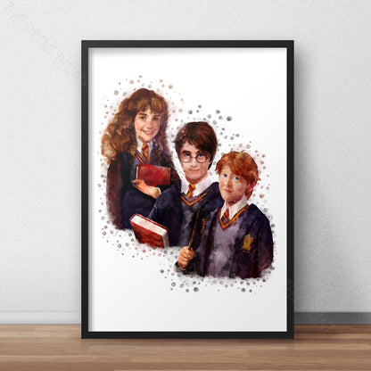 Wizarding World 'HARRY, RON & HERMIONE' Golden Trio Hogwarts Harry Potter / Fantastic Beasts Watercolour Splash Wall Art Print