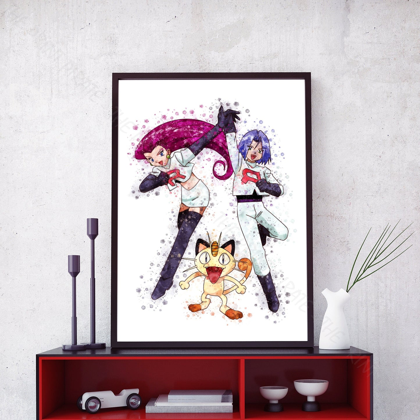 Pokemon 'TEAM ROCKET' Watercolour Splash Wall Art Print