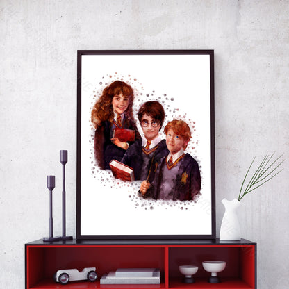 Wizarding World 'HARRY, RON & HERMIONE' Golden Trio Hogwarts Harry Potter / Fantastic Beasts Watercolour Splash Wall Art Print