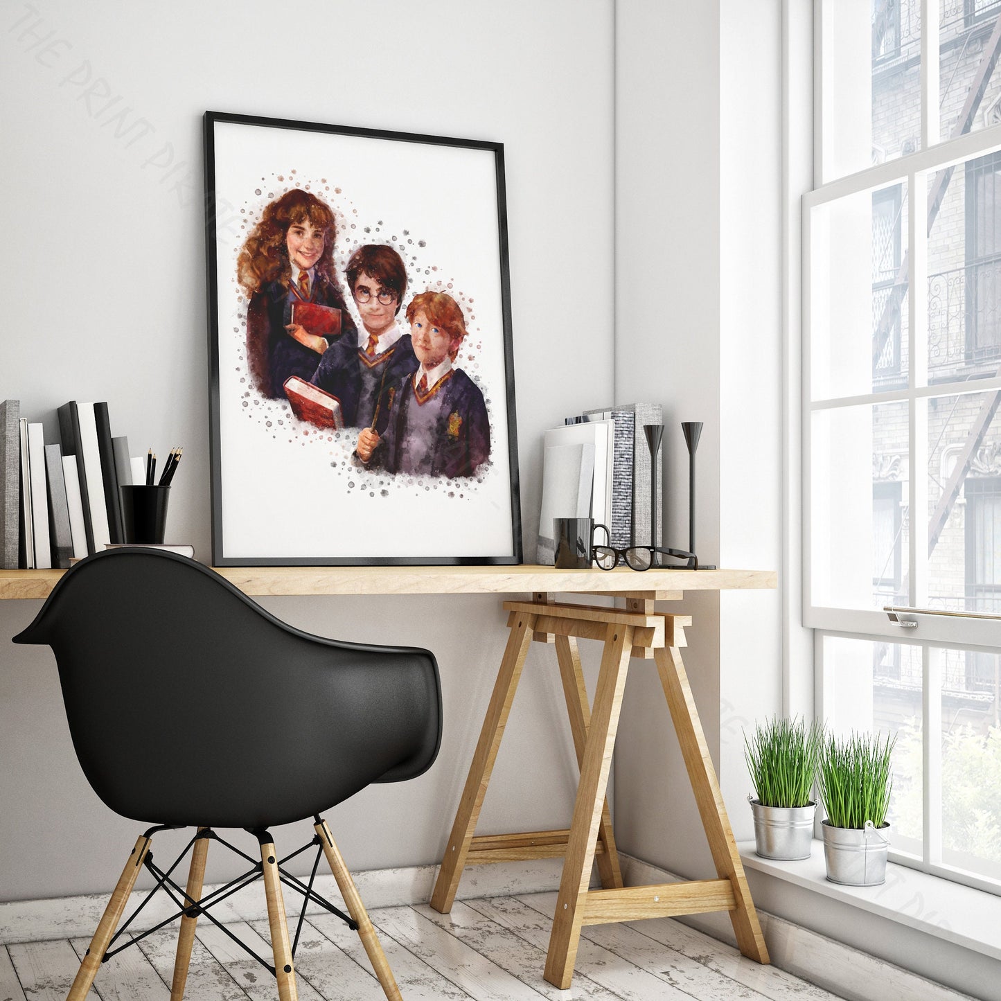 Wizarding World 'HARRY, RON & HERMIONE' Golden Trio Hogwarts Harry Potter / Fantastic Beasts Watercolour Splash Wall Art Print