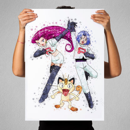 Pokemon 'TEAM ROCKET' Watercolour Splash Wall Art Print