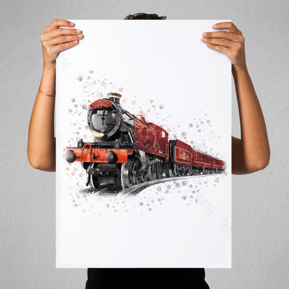 Wizarding World 'HOGWARTS EXPRESS' Hogwarts Harry Potter / Fantastic Beasts Watercolour Splash Wall Art Print