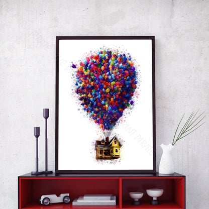 Disney Pixar 'UP BALLOON HOUSE' Watercolour Splash Wall Art Print