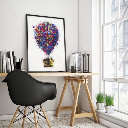 Disney Pixar 'UP BALLOON HOUSE' Watercolour Splash Wall Art Print