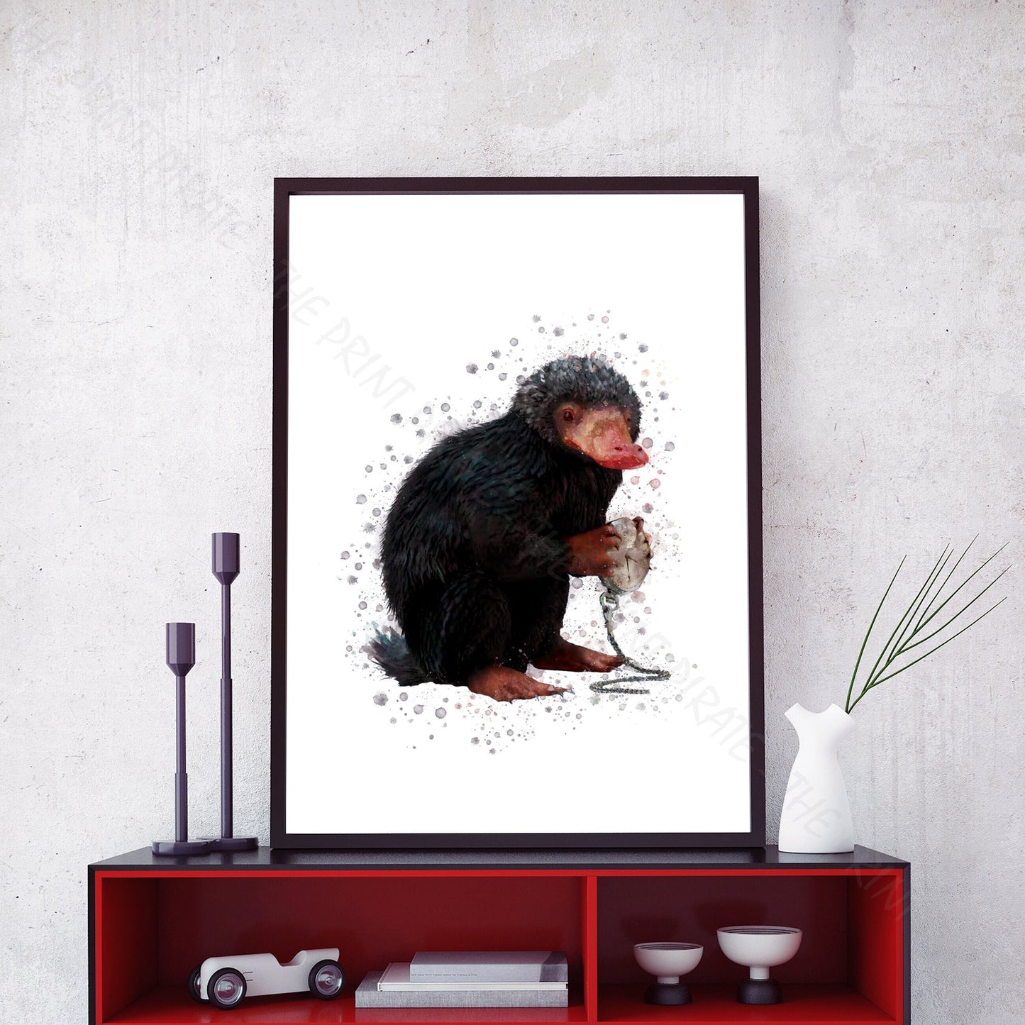 Wizarding World 'NIFFLER' Hogwarts Harry Potter / Fantastic Beasts Watercolour Splash Wall Art Print