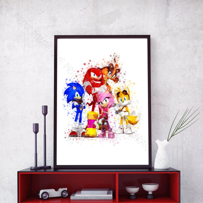 Gaming 'SONIC GROUP' Sonic Hedgehog Watercolour Splash Wall Art Print