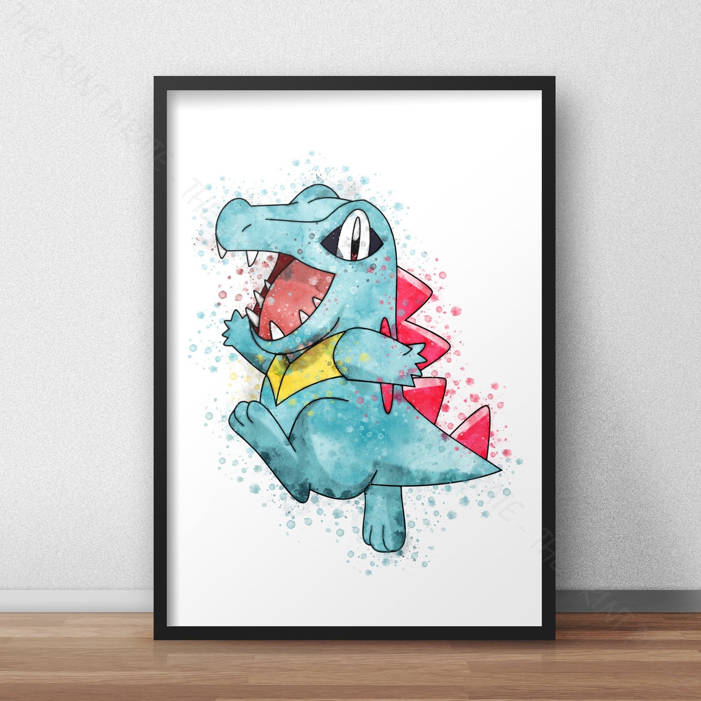 Pokemon 'TOTODILE' Watercolour Splash Wall Art Print