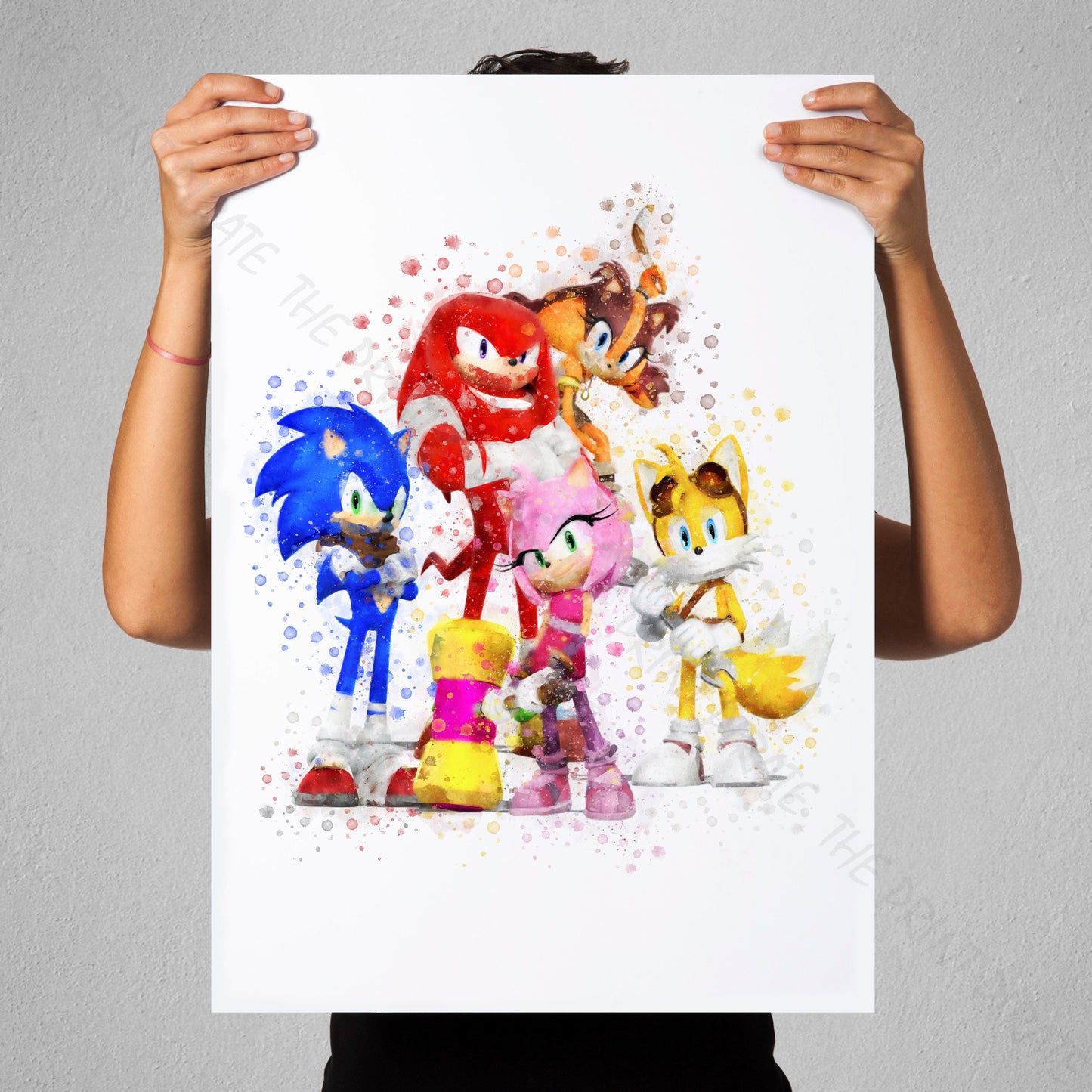 Gaming 'SONIC GROUP' Sonic Hedgehog Watercolour Splash Wall Art Print